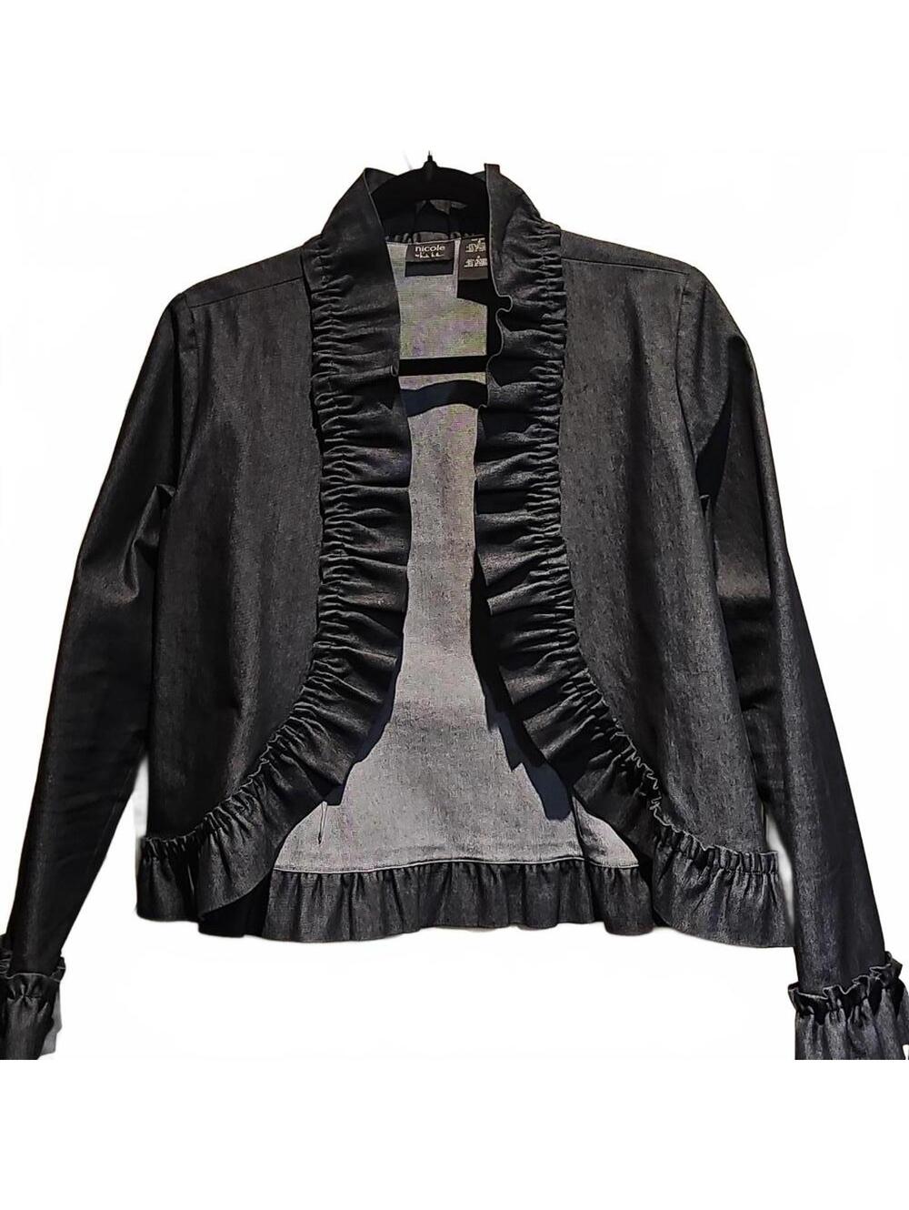 Nicole By Nicole Miller Black denim ruffled jacket/cardigan size 6